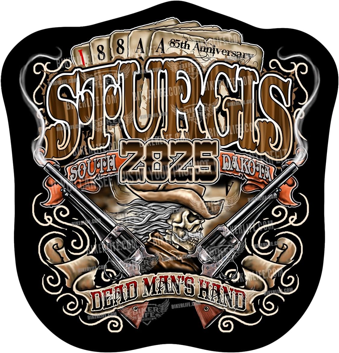 Sticker 2025 Sturgis Motorcycle Rally Dead Man's Hand (2")