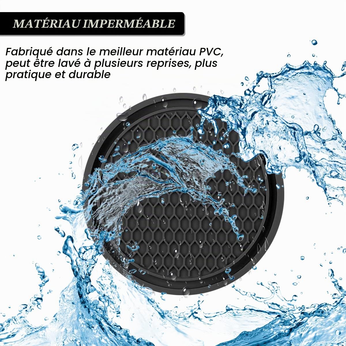 CGEAMDY 4 Pièces Sous Verres Voiture Universel Anti Dérapant en Silicone, Porte Gobelet en PVC Épais, Tapis Universels pour Gobelets Automobiles, Caboteur Tasse (Noir)