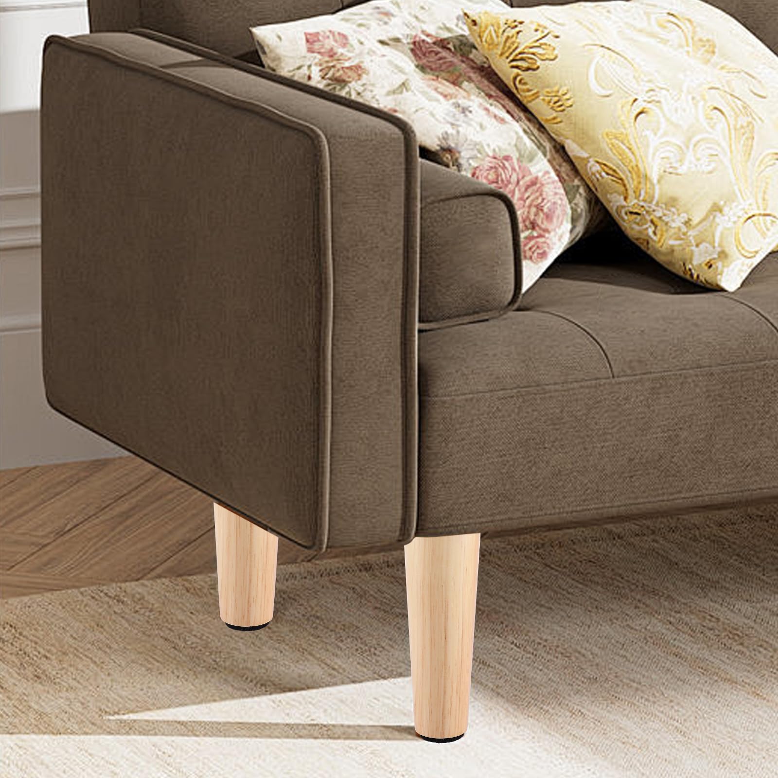 ASelected 4 inch Wood Sofa Legs 4 Pack Solid Wood Furniture Legs DIY Replacement Feets for Sofa Armchair, Cabinet, Chair - Image 3