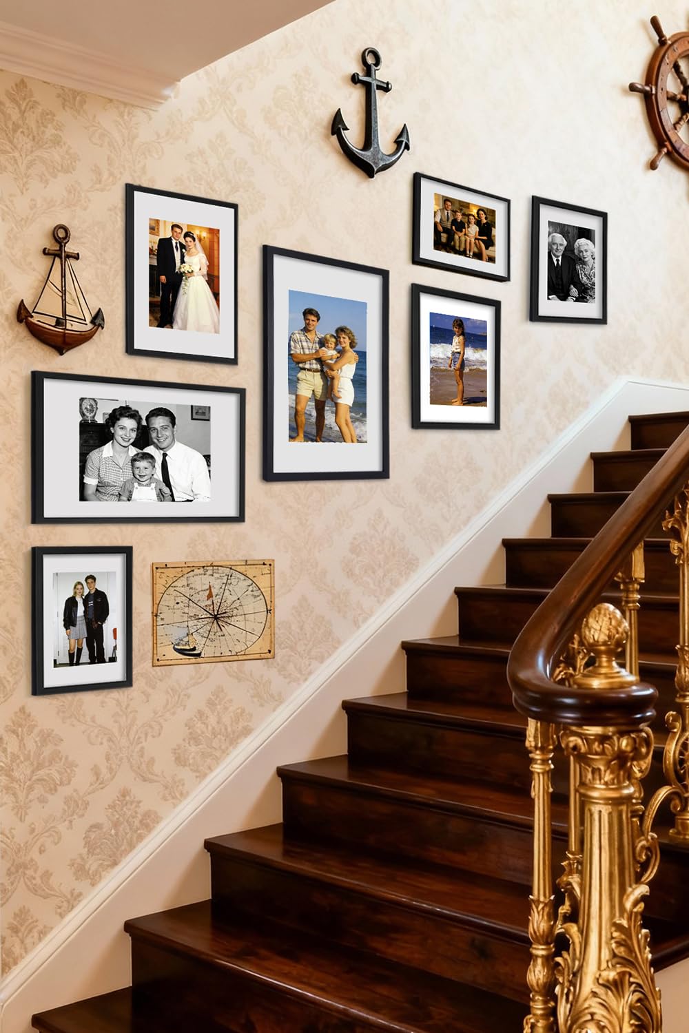 Cornice 40x60 Set da 3 con Passepartout, Cornici Nere 60x40 cm da Parete Orizzontale/Verticale, Adatte per Foto, Diploma, Poster e Quadri, portafoto picture photo frames