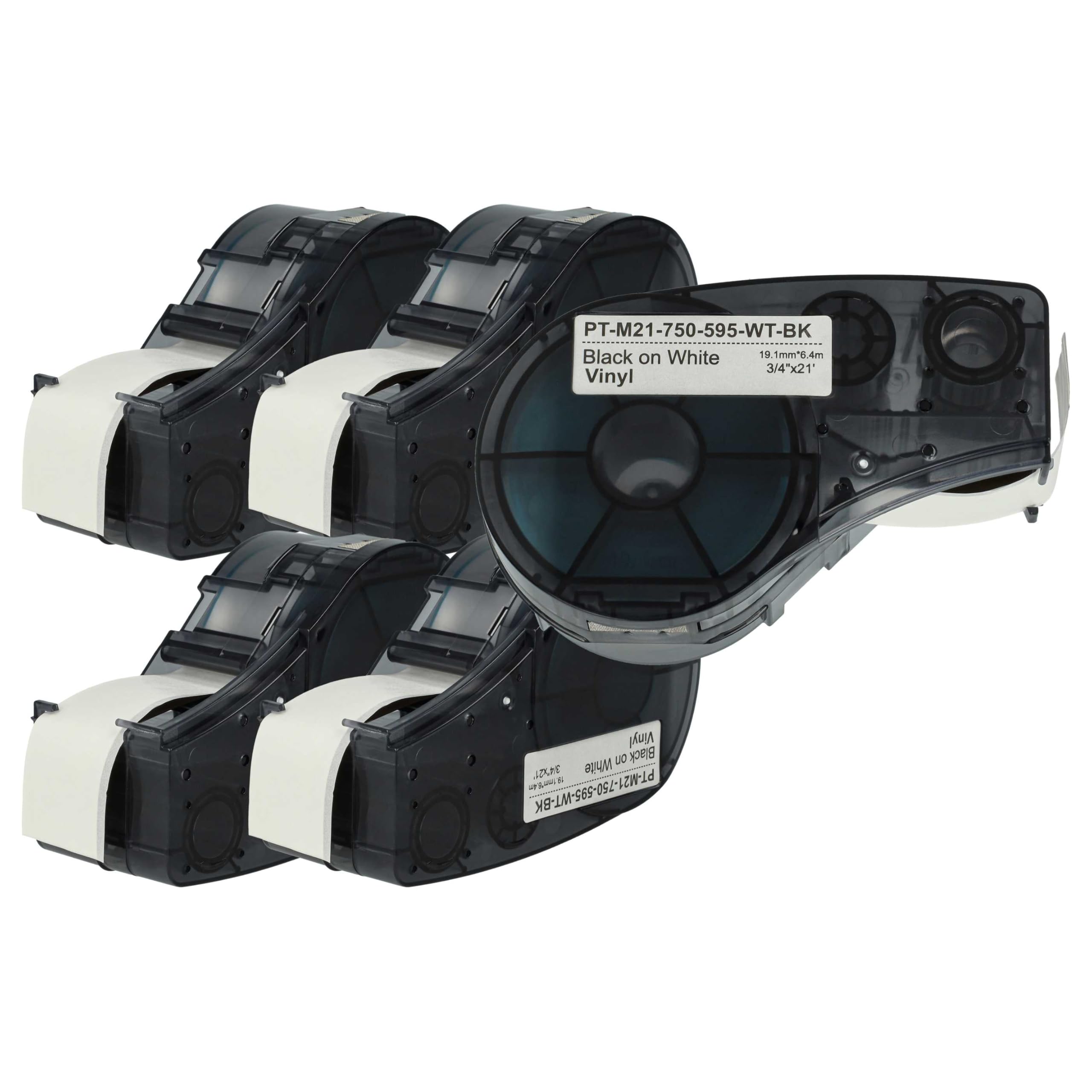 vhbw 5x Schriftband-Kassette Ersatz für Brady M21-750-595-WT für Etiketten-Drucker 6,4m x 19,05mm Schwarz auf Weiß, Vinyl