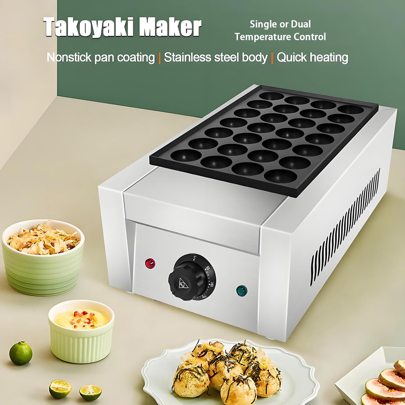 Takoyaki Maker Elettrico Macchina a Sfera Antiaderente 28/56 Fori con Controllo della Temperatura Diametro 4 cm Ideale per Ristoranti e Panetterie