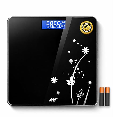 ANT Flora Bud Digital Weighing Scale for Body Weight | 180kg Capacity | LCD Display | Highly Accurate | Tempered Glass Bathroom Body Scale | 40 Months Warranty | Battery Included