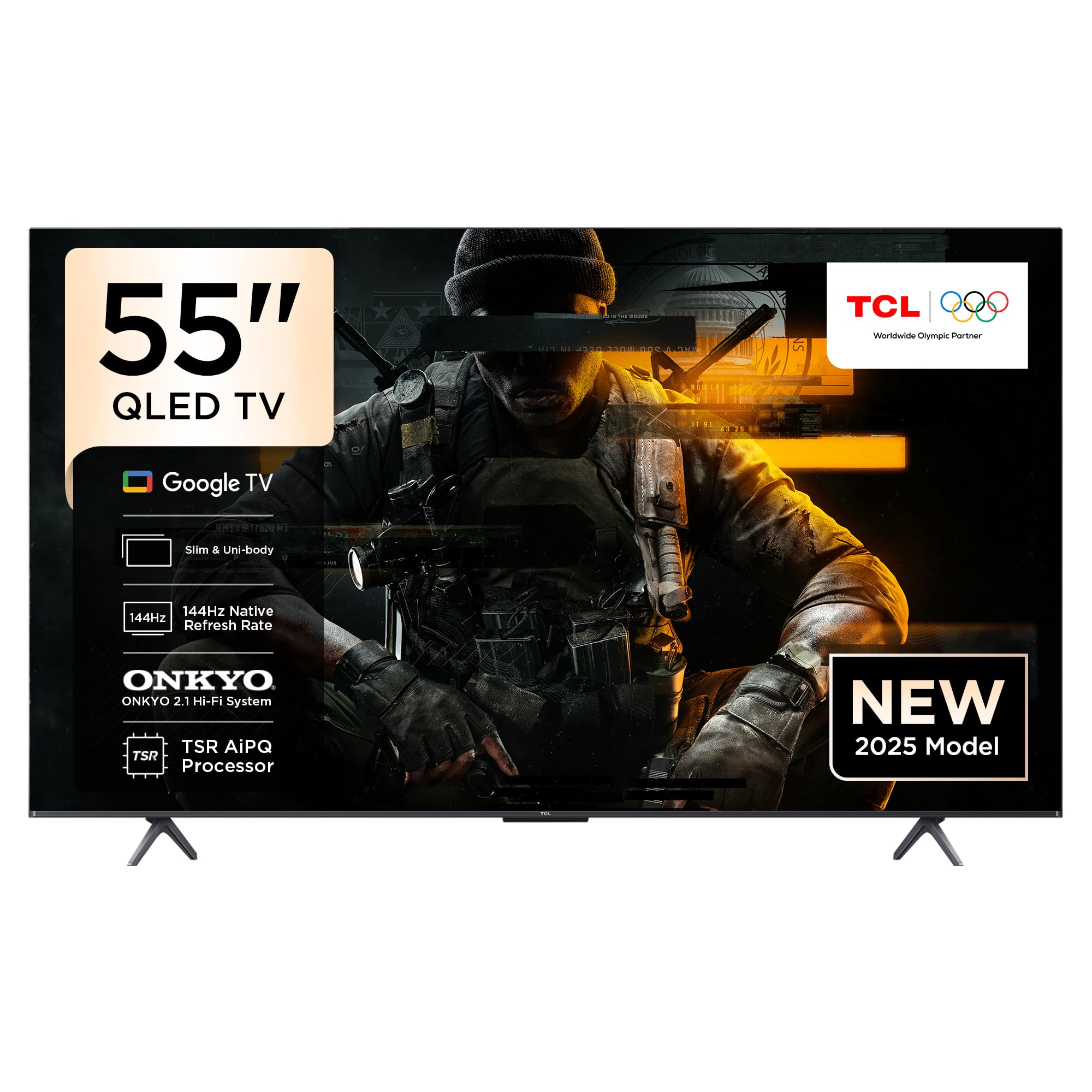 TCL 55T8C Television 55 Inch Smart TV 4K QLED Colorful Quantum Crystal HDR 10+ Gaming Google TV, 144Hz Native Refresh Rate, ONKYO 2.1 Hi-Fi, Dolby Atmos, DTS Virtual X, MEMC, Game Master (2025 Model)