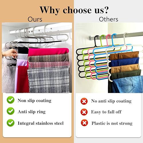 Miniatura 5 de Skroad Perchas para pantalones que ahorran espacio, paquete de 3 perchas antideslizantes de acero inoxidable tipo S, perchas para pantalones,