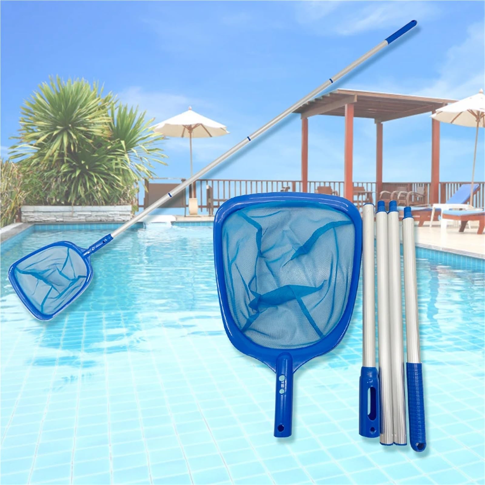 Épuisette télescopique for Bassin à Poissons, Amovible, légère et multifonctionnelle, for écumer Les débris pour Nettoyer la Piscine(Fishing+Barrel Rod)