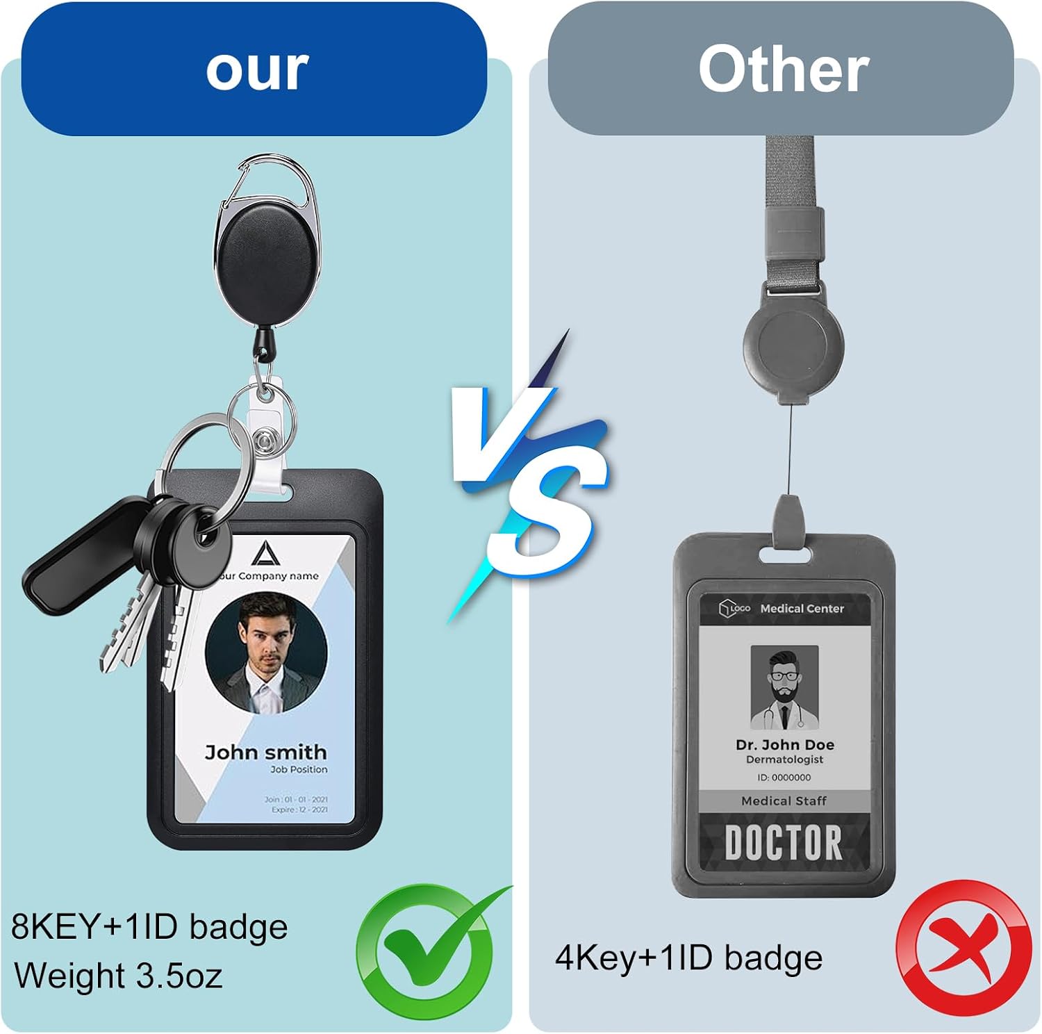 Retractable ID Badge Holder with Breakaway Lanyard, Heavy Duty Badge Reel with Carabiner Clip, Detachable Keychain, Sturdy ID Card Holder for Nurse Officer Teacher Security Staff Women Men thumbnail