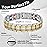 Feraco Mens Magnetic Bracelet Titanium Steel Magnetic Bracelet with Double Row 4 Elements Magnets (Silver with Double Gold Line)
