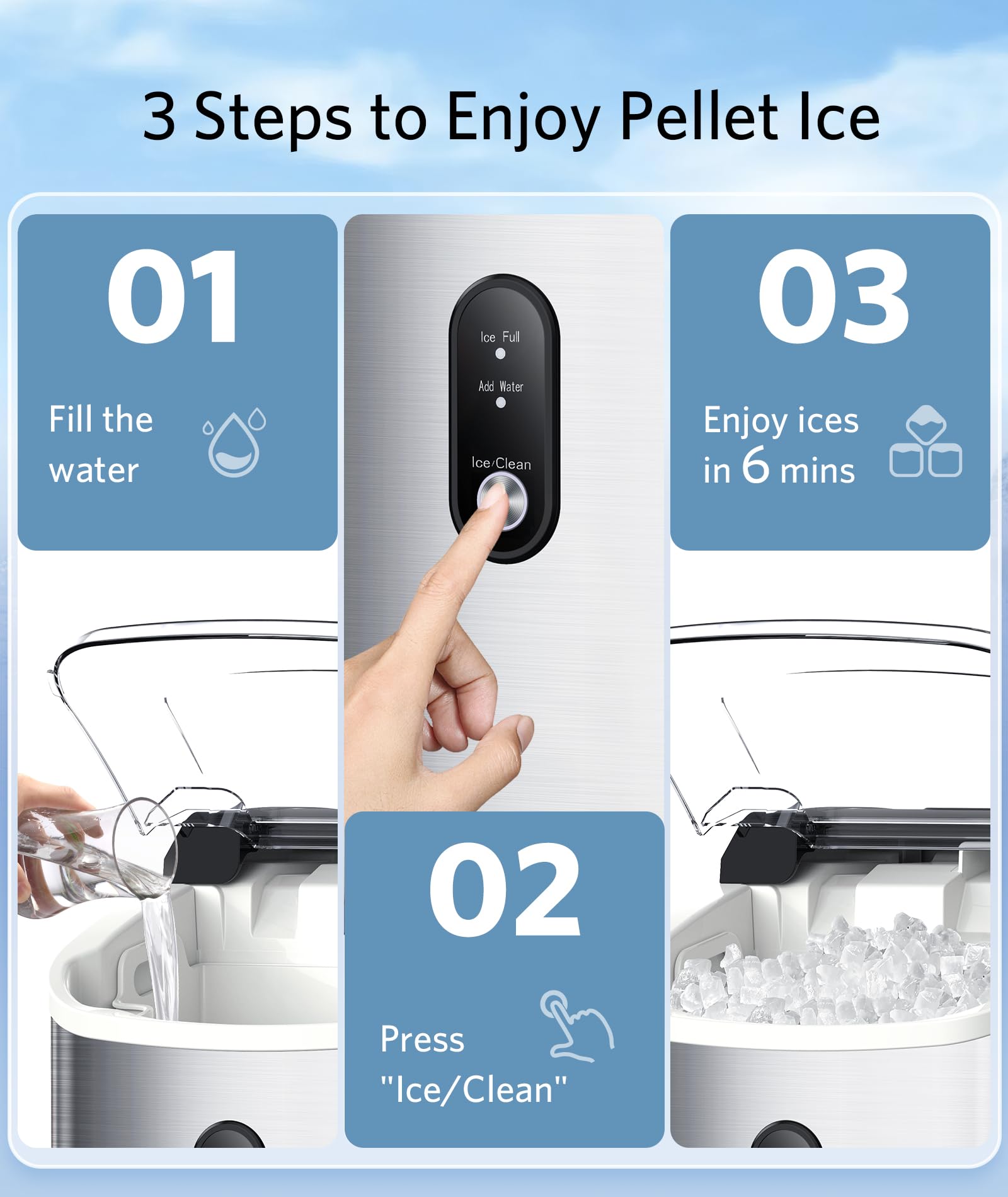Nugget Ice Makers Countertop, Pellet Ice Maker Machine with Soft Chewable Ice, 34lbs/Day, One-Click Operation, Pebble Ice Maker Countertop with Self-Cleaning for Home/Office/RV/Camping on Fridge.com