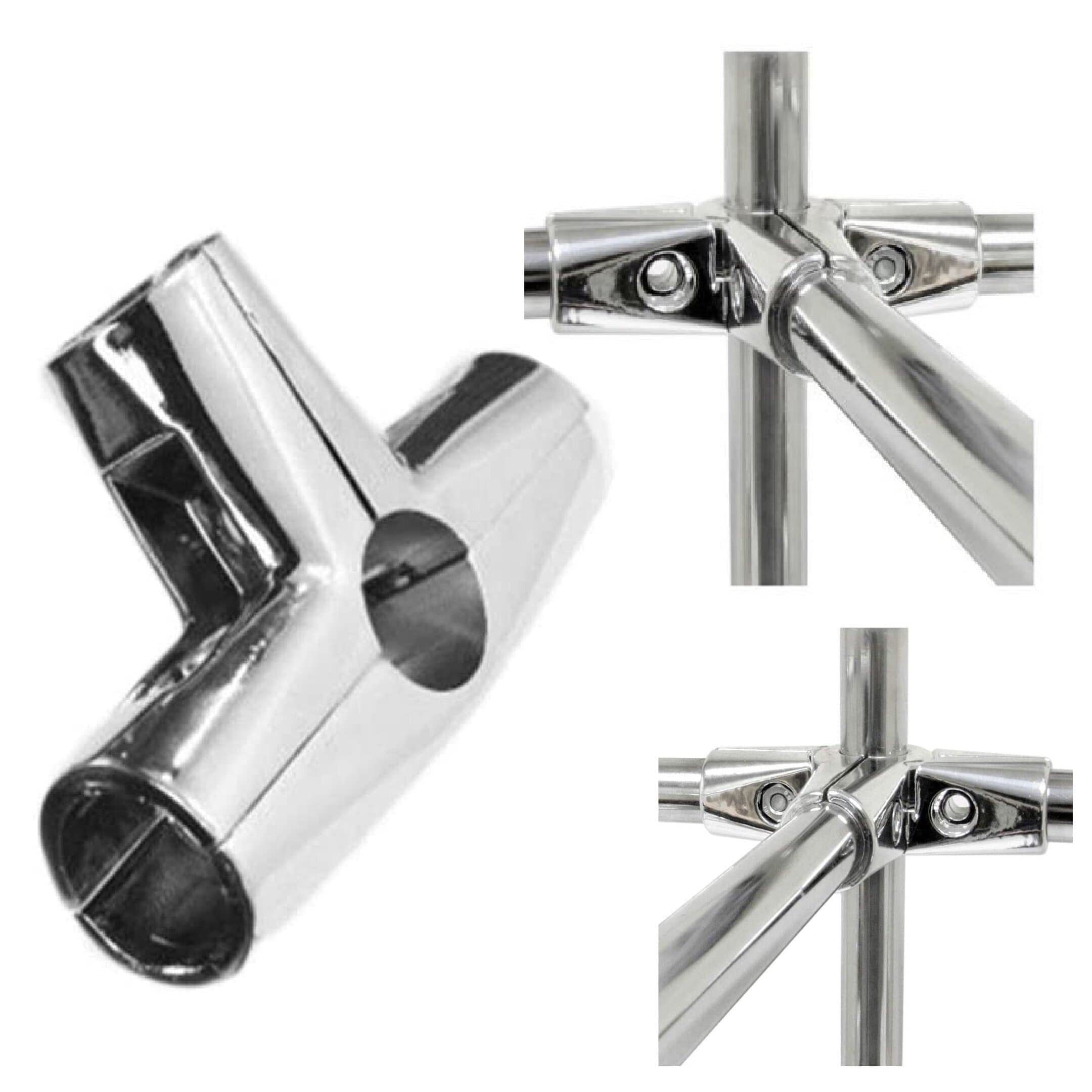 My Shopfittings 5-Way Heavyduty 25Mm Or 32Mm Dia-Meter Hanging Rail Tubing System For Wall, Floor, Ceiling, Roof And Walk-In Wardrobe Chrome Tubing System (, 25Mm)