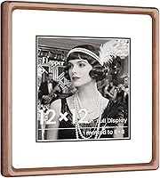 Handcrafted 12x12 Walnut Wood Square Picture Frame with HD Tempered Glass & Double Mat for 8x8 Photos - Wall or Tabletop