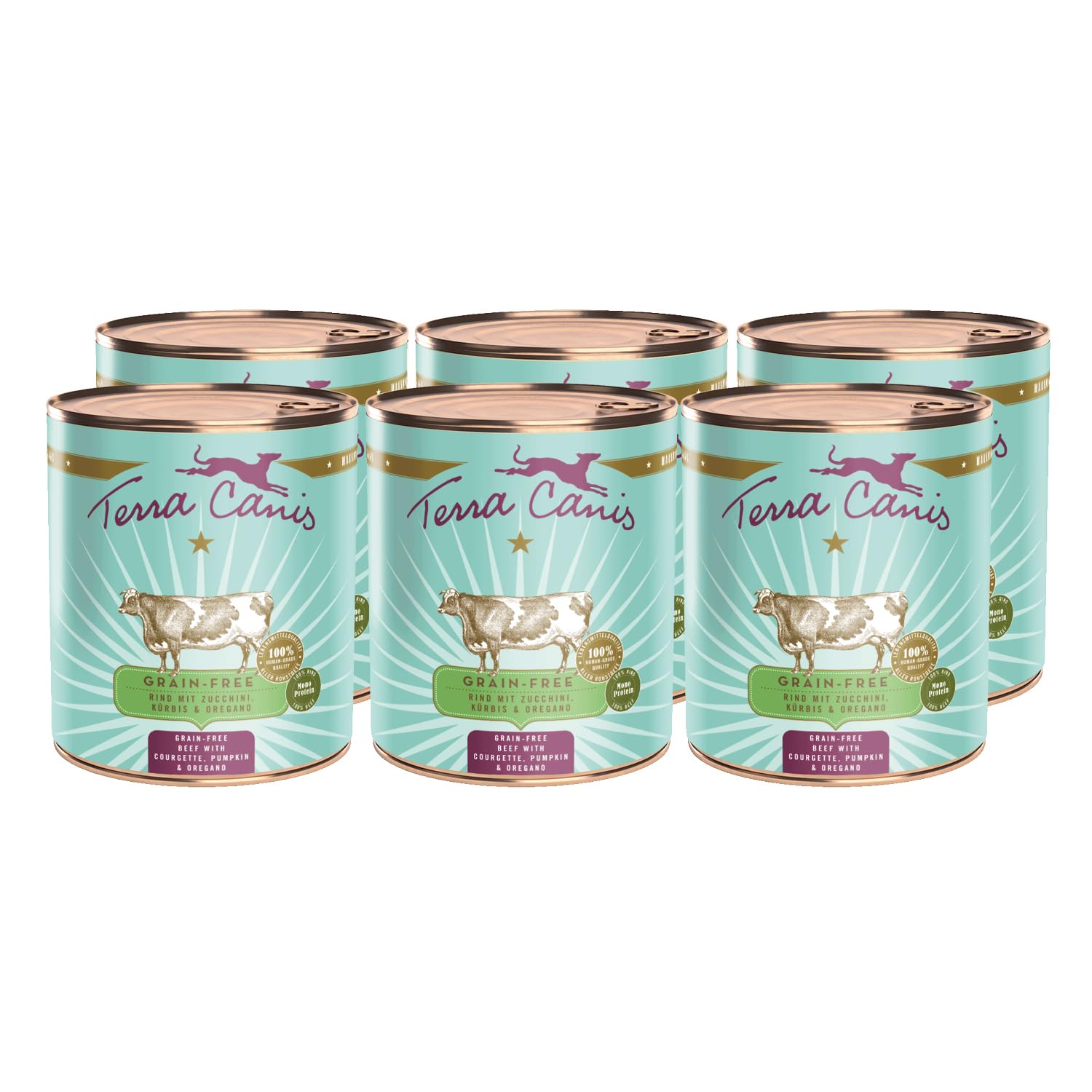 Terra Canis Manzo con zucchine, cibo umido senza cereali per cani, 6x800g | Materie prime di qualità alimentare al 100%, con carne fresca, ricco di nutrienti, senza cereali e glutine