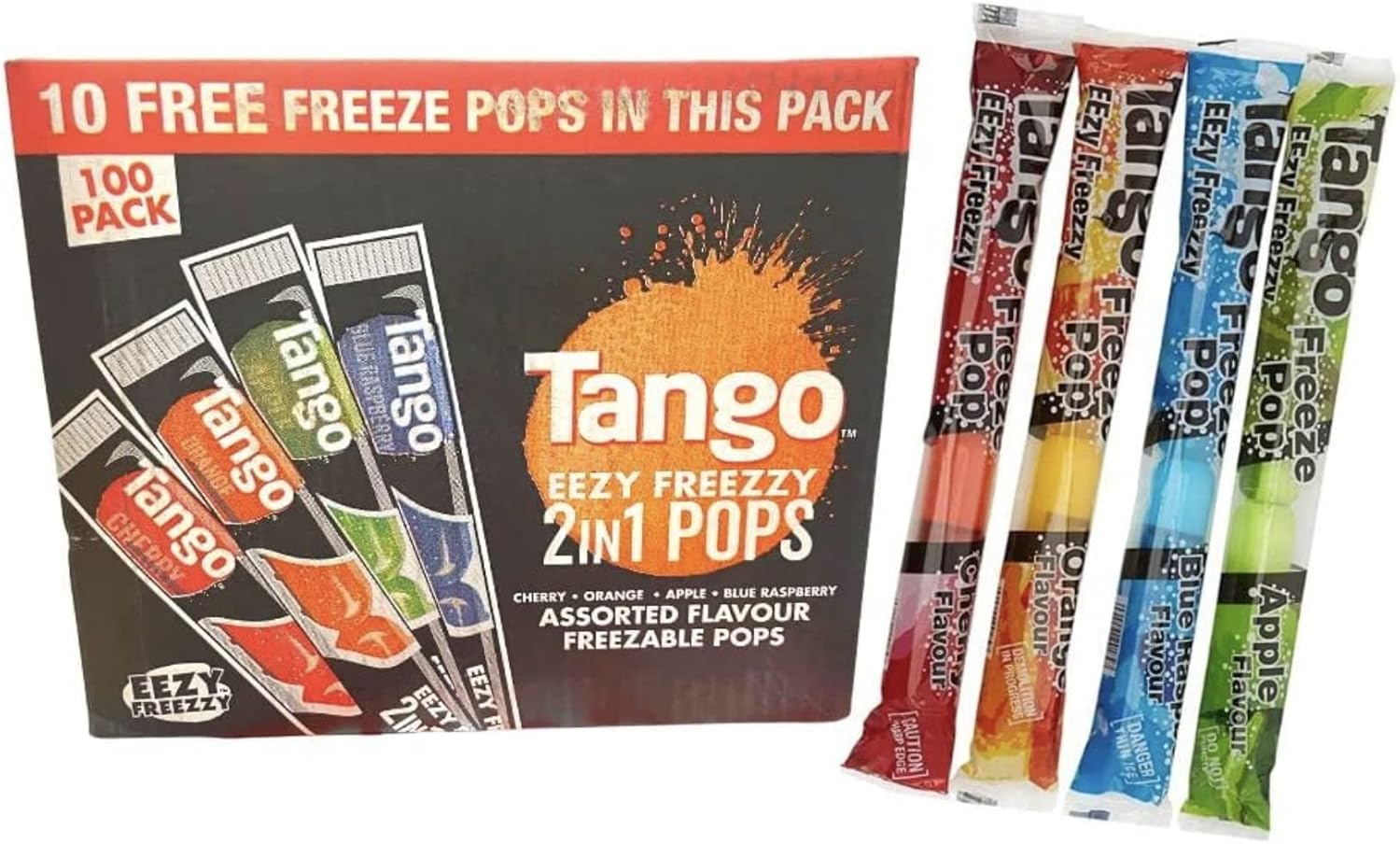 100 x Tango Ice Poles Freeze Lollies 2022 Bulk Box 75ml Tango Pops