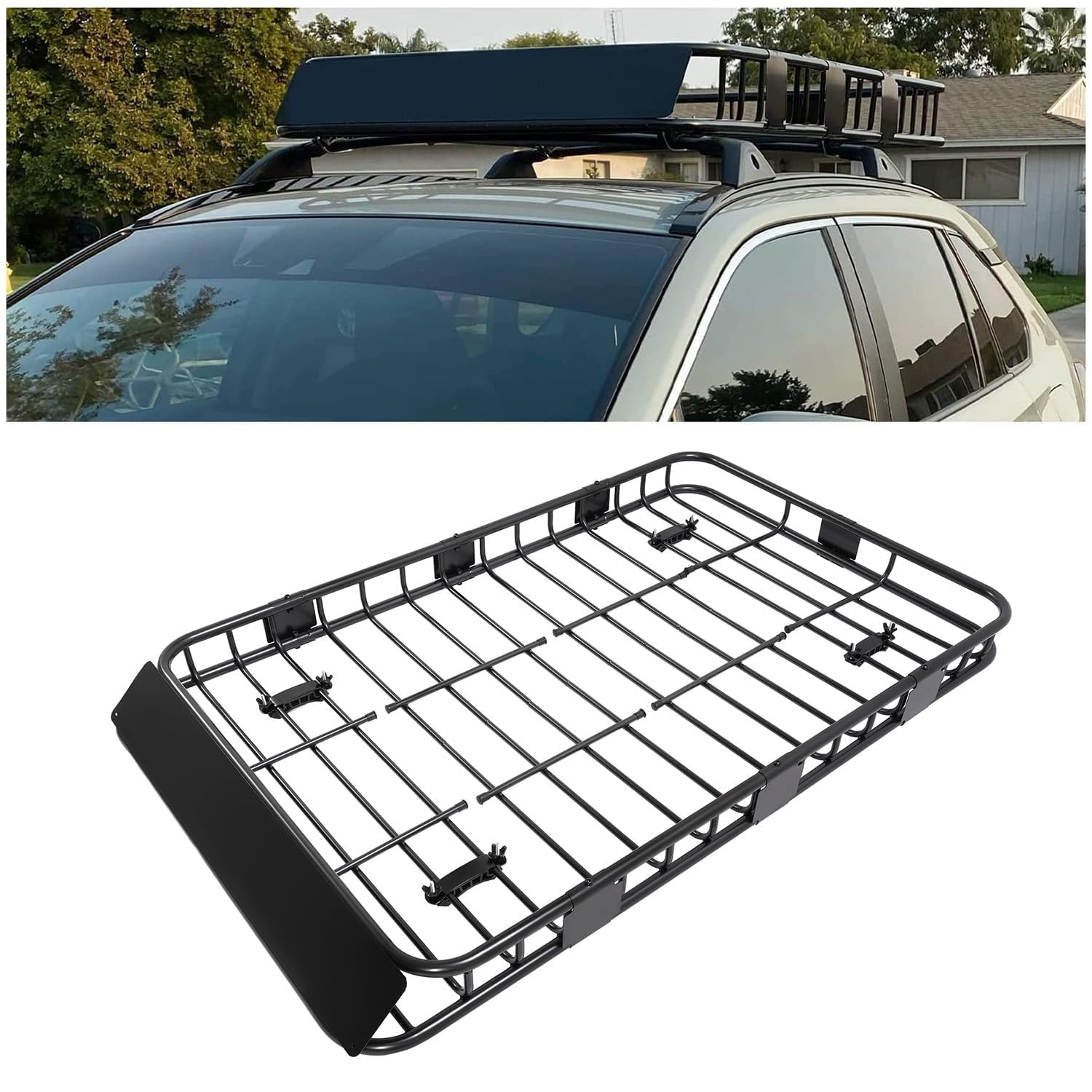 ECOTRIC 64" x 39" x 5.1'' Universal Roof Rack Cargo Carrier Basket with Extension Heavy Duty Steel Car SUV Top Luggage Storage Holder Basket for Travel 550LBS Weight Capacity