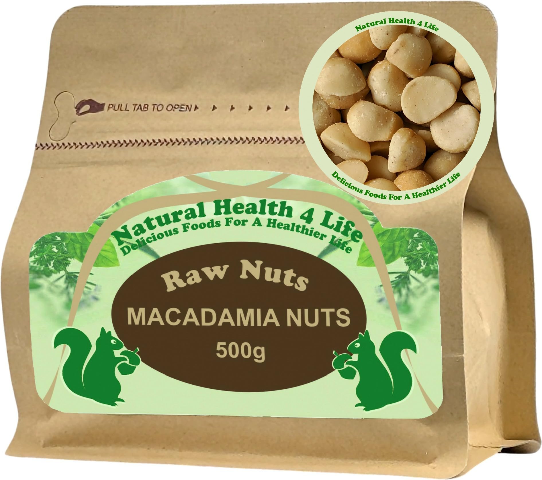 Macadamia Nuts 500g – Whole Raw Unsalted Nuts – High Fibre and Protein, Vegan & Keto-Friendly Snack in Resealable Kraft Pouch (1 Pouch)