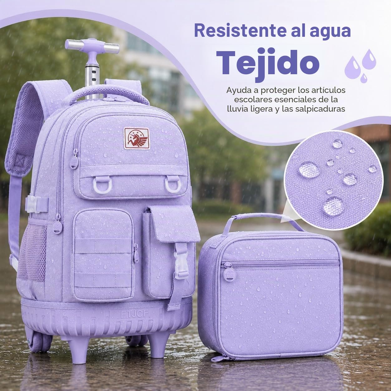CCJPX Mochila con ruedas para niñas y mujeres, mochila escolar con ruedas de 21 pulgadas, mochila con ruedas con bolsa de almuerzo para adolescentes, 21"púrpura