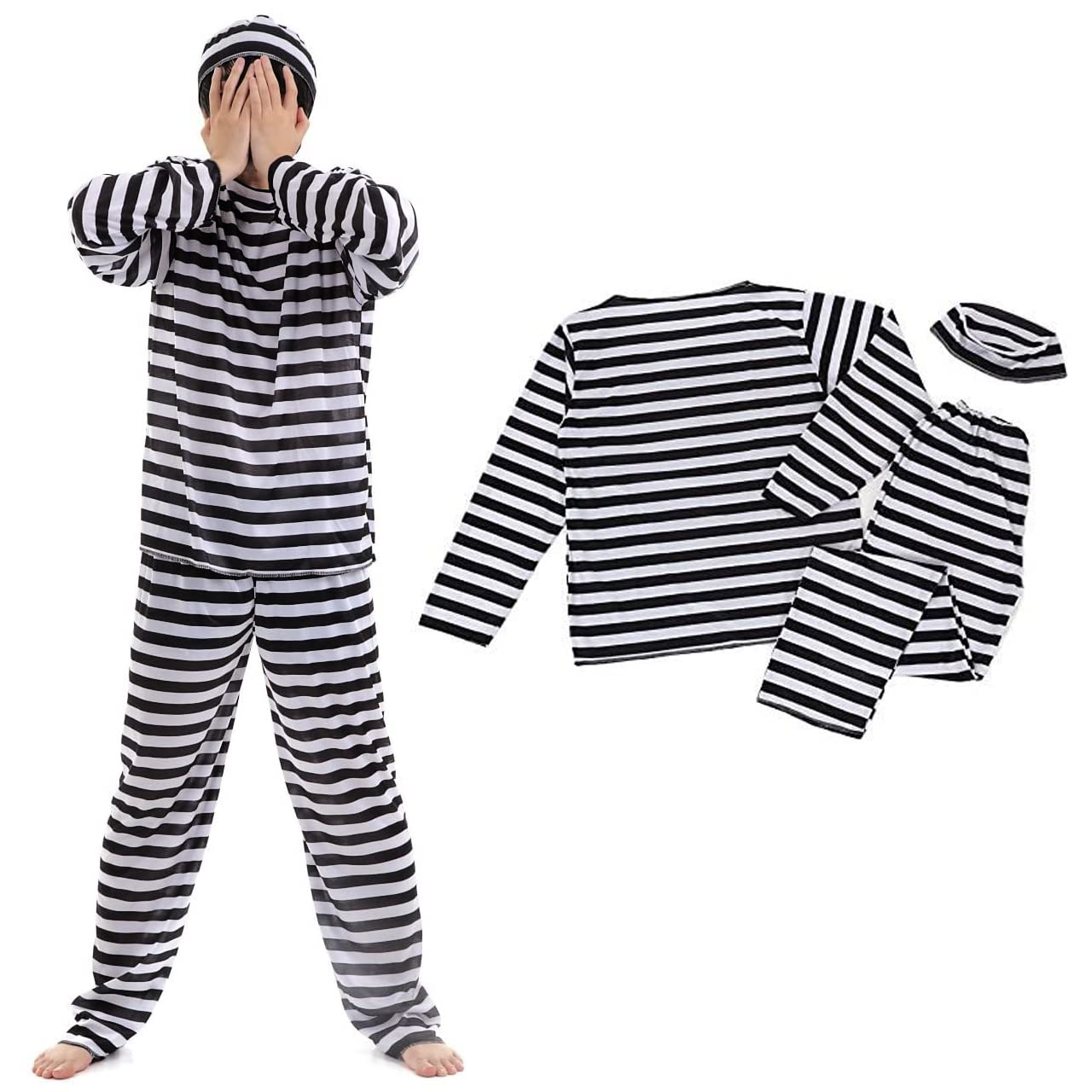 Amazon.co.jp: AviLee ハロウィン 囚人服 上下セット 犯人 白黒