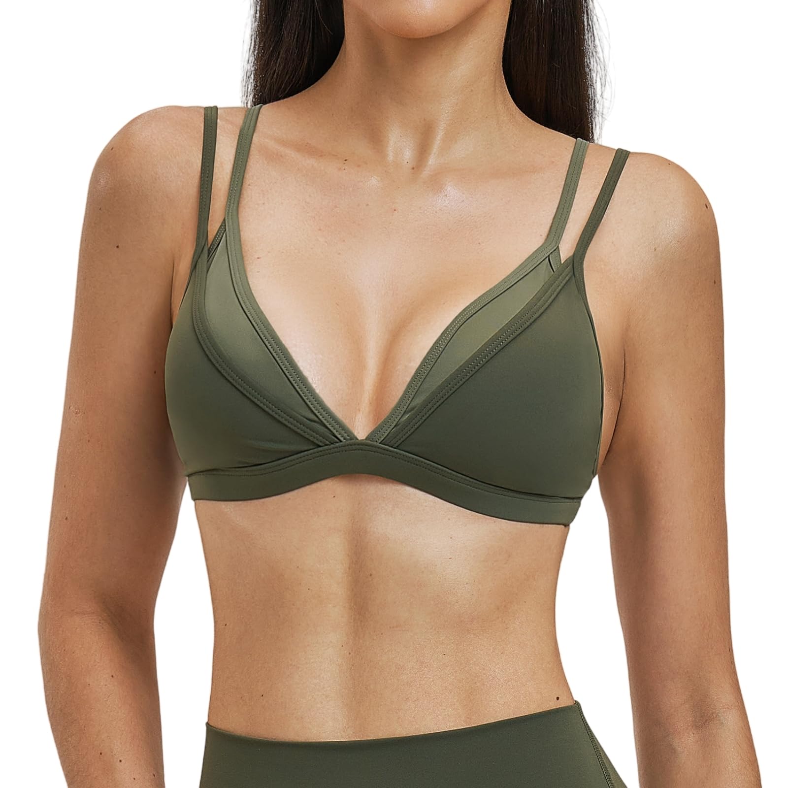 CHENSHI Sujetador Deportivo Mujer Mock Dos Piezas Cami Yoga De Alto Apoyo Correr Tops Fitness Ropa Interior Entrenamiento Respirable Casual-Green-m