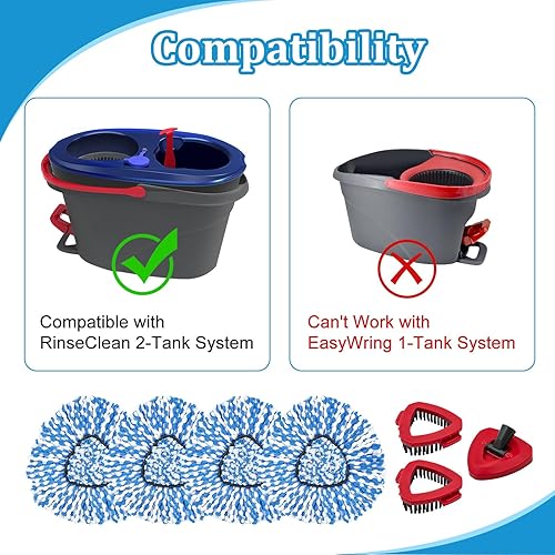 Miniatura 2 de Cabezales de repuesto para trapeador O-Cedar RinseClean de 2 tanques, cabezal de repuesto para fregona O Cedar, los cabezales de fregona incluyen 4
