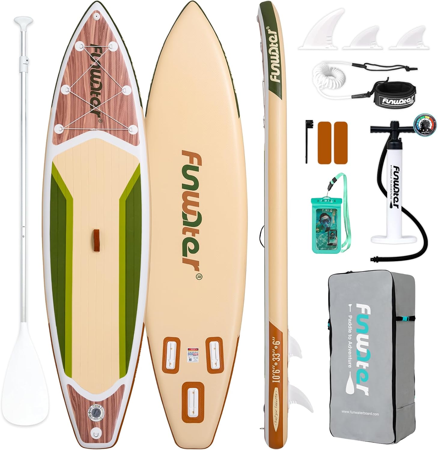 FunWater 11'/10'6" Inflatable Stand Up Paddle Board with Premium SUP Paddleboard Accessories, Wide Stable Anti-Slip EVA Deck,Paddle Boards for Adults & Youth of All Skill Levels
