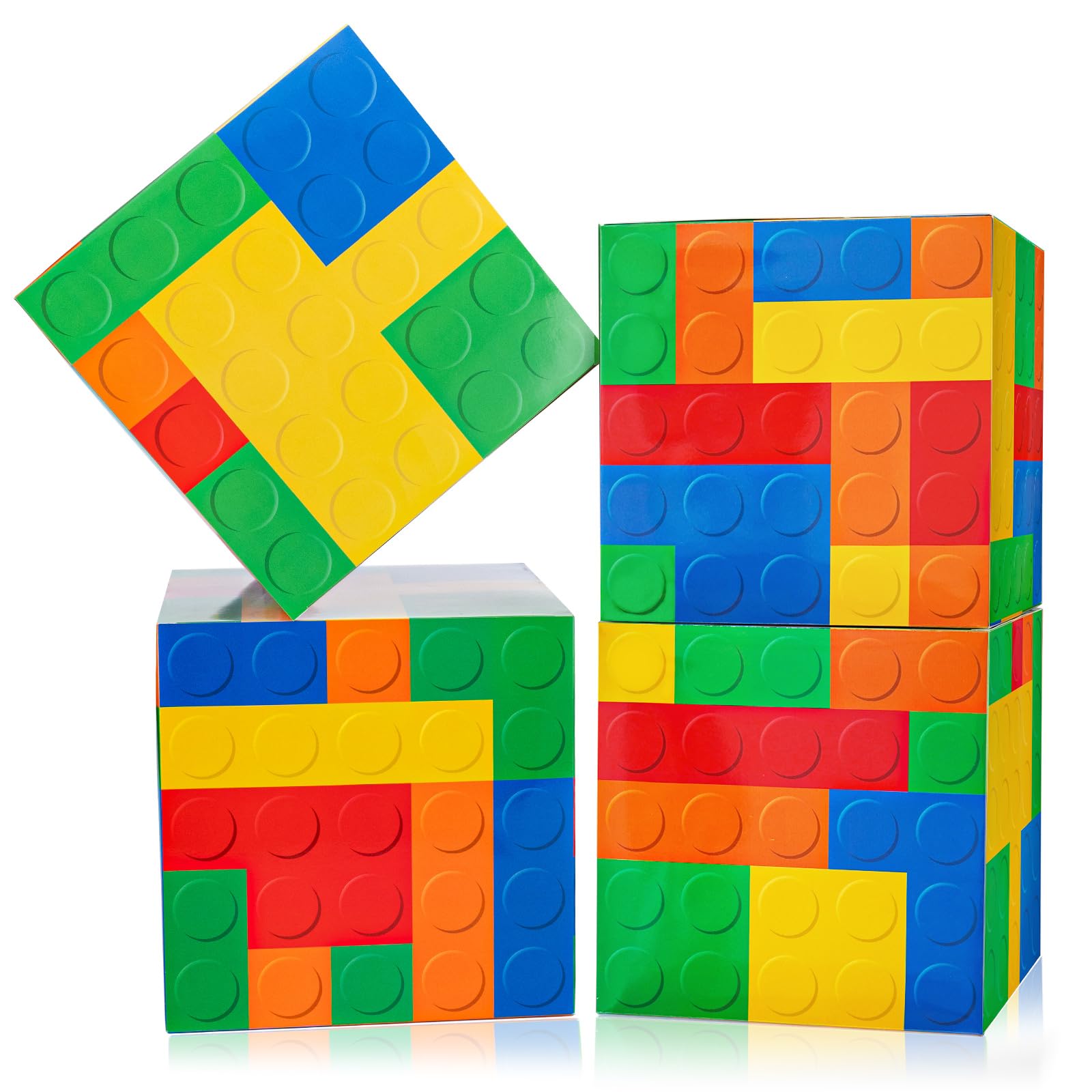 4 Pieces Building Block Party Boxes 11.8 x 11.8 Inch Building Block Box Building Style Box for Children Kids Block Theme Party Birthday Baby Shower Party Supplies Decorations