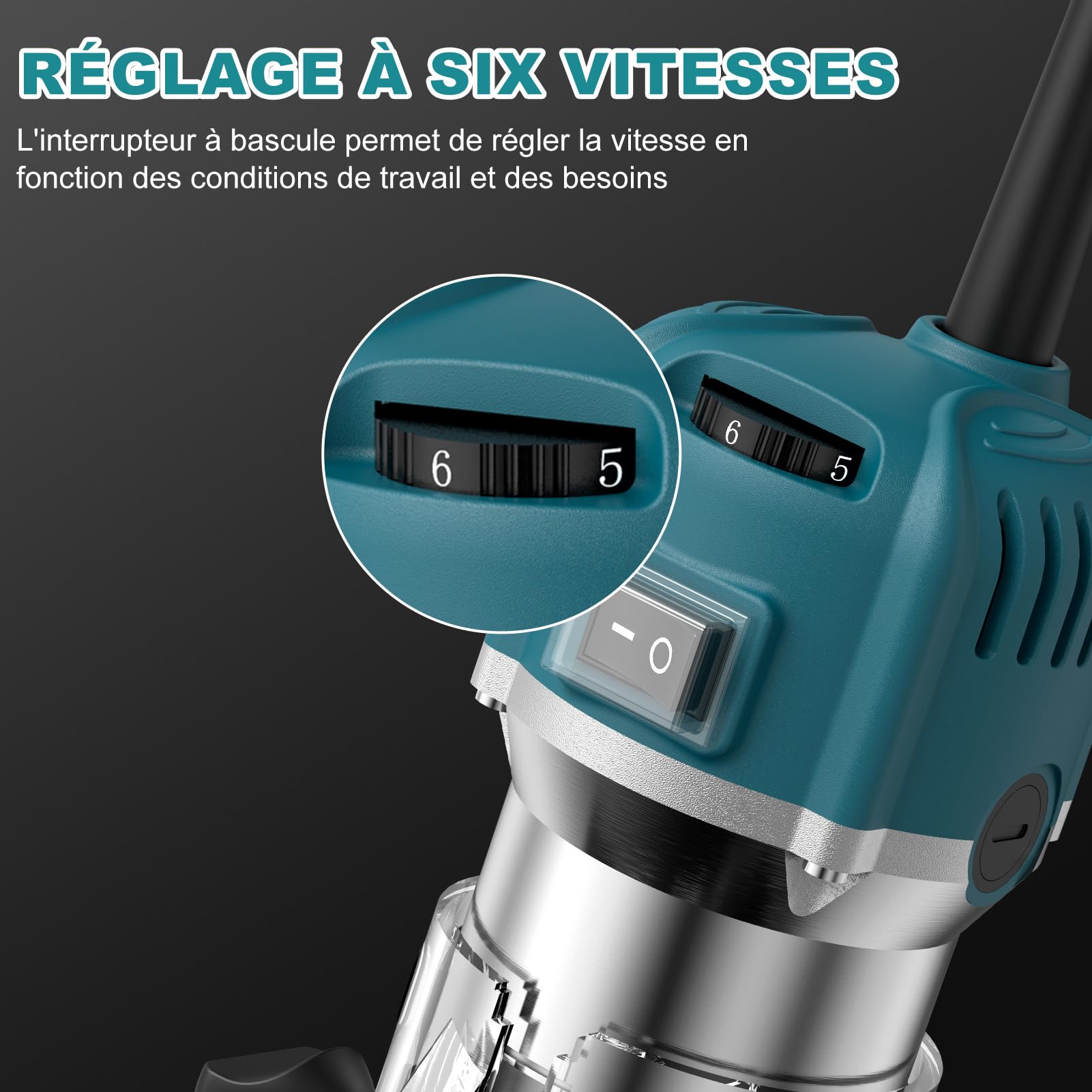 Défonceuse à Bois Affleureuse Électrique 800W 30000RPM, Routeur à Bois Électrique avec 15 Fraises à Défoncer Queue de 1/4", Pinces de 6,35mm, 6 Vitesses Variables