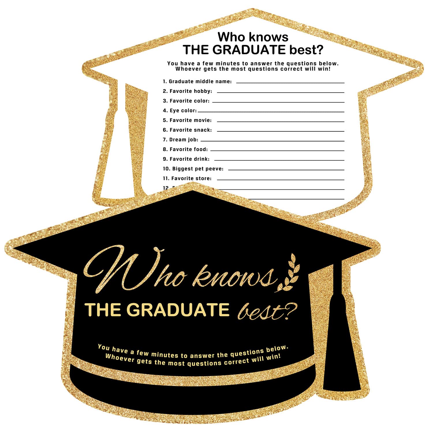 Photo 1 of 2-Graduation Party Game Cards, Who Knows the Graduate Best Game Cards, Grad Celebration Party Supplies for College Senior School, Funny Graduation Game suit Every People, 20 Double Sided Cards-yellow