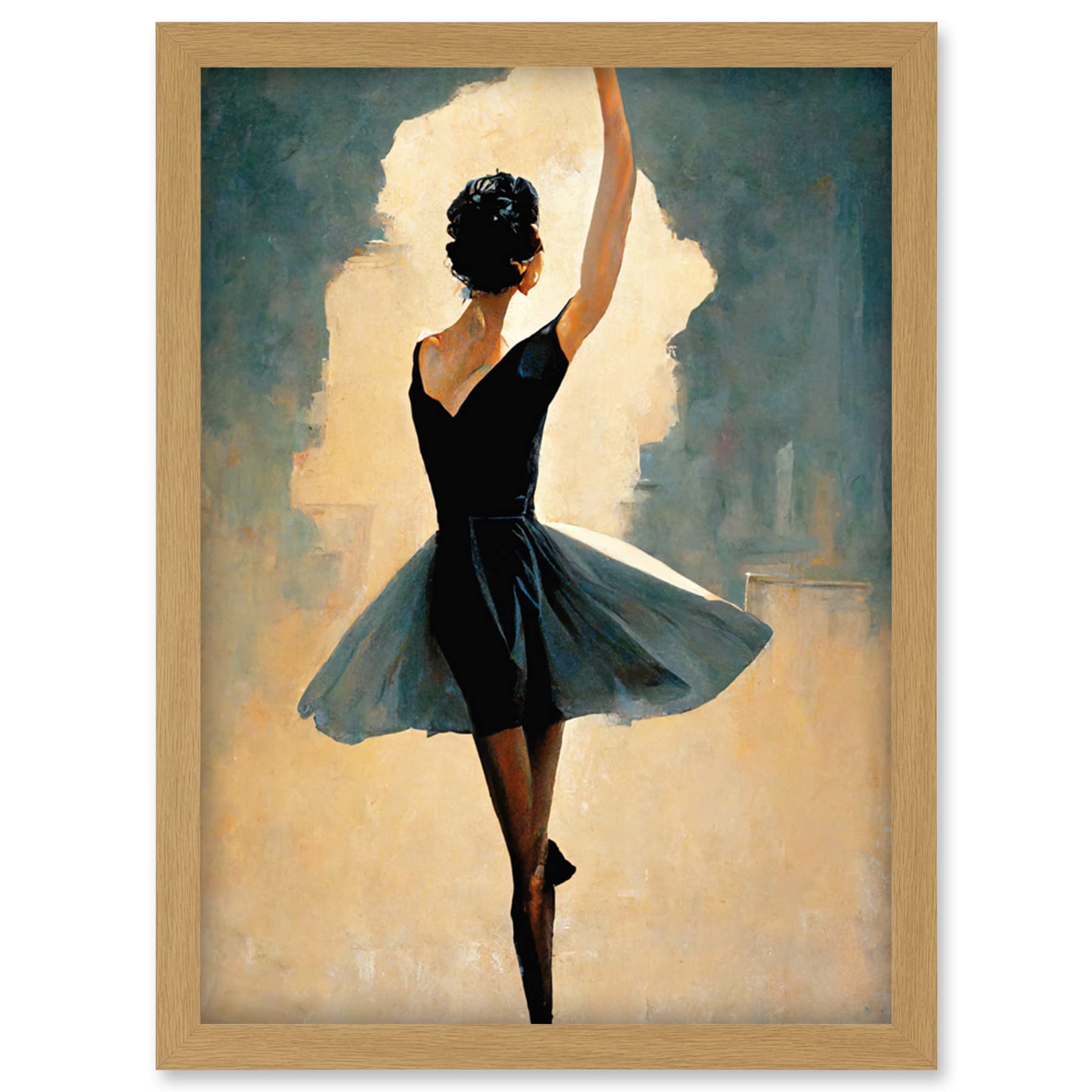 Doppelganger33 LTD Ballet Dancer Spinning In Black Dress Pastel Artwork Framed Wall Art Print A4