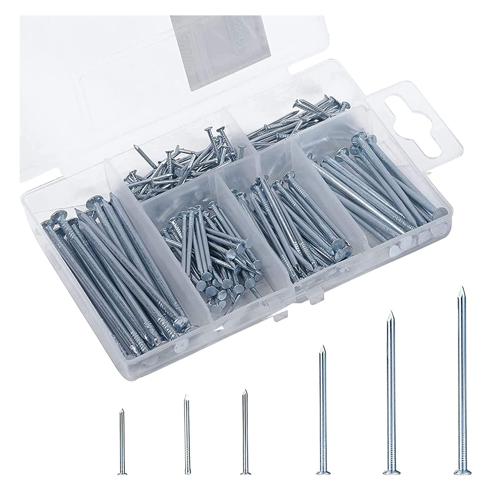 THE WHITE SHOP 280 PCS Hardware Assorted Nails kit,Flat Head Nails,Wood Panel Pins Tacks,Construction Nails for Picture Frame Furniture Masonry Silver