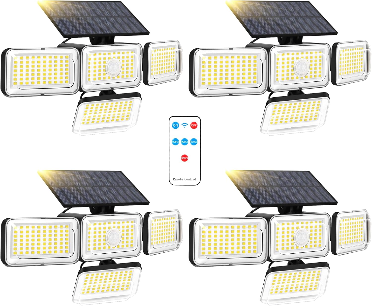 Mokot Solar Lights Outdoor, 288 LED 2800LM Motion Sensor Outdoor Light with Remote Control, 4 Heads IP65 Waterproof Solar Flood Security Lights for Outside Patio Wall – 4Pack