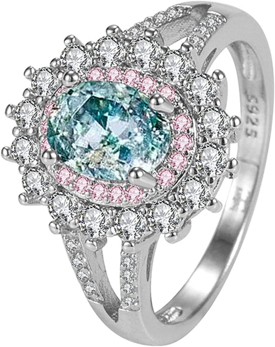 SHANGMAOYO Oval Jewelry Cut Gift Handmade Oval Luxury White Stone Wedding Engagement Ring Rings Ring for Women Rings (Color : Silver, Size : 8)