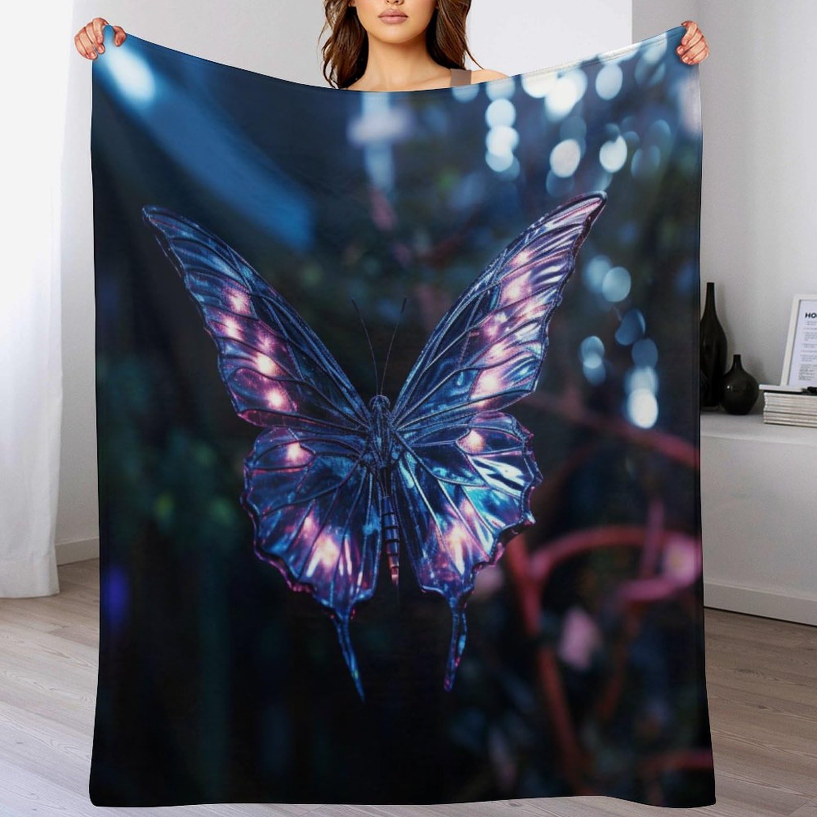 Couverture en flannel de luxe motif papillon plaid polaire premium