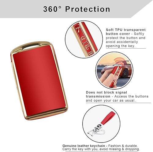 Miniatura 9 de QBUC Funda para llavero Mazda con llavero de cuero para Mazda 3 2019-2023, Mazda 6, Mazda 3 Hatchback, Mazda CX-5, CX-9, CX-30 (234 botones) (azul)