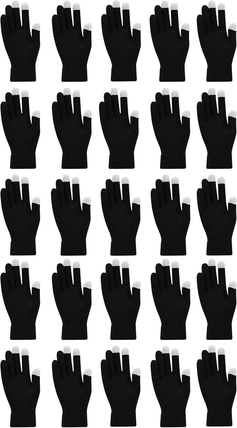 25 Pack Winter Gloves, Unisex Thermal Magic Glove Thick Knit Brushed Interior Bulk Bundle