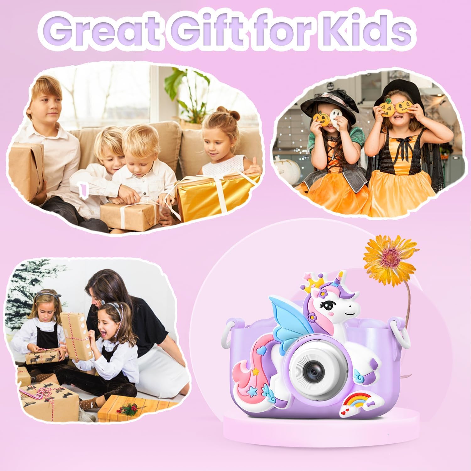 AiTechny Kids Camera Digital Camera for Age 3-8,1080P HD Video Selfie Toddler Camera with Soft Cover, Christmas Birthday Gifts for Kids - 32GB SD Card - Purple 4