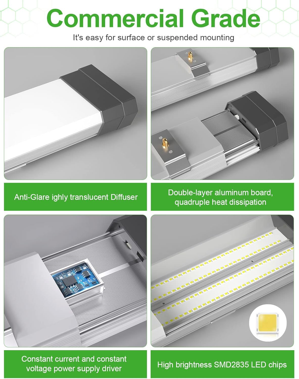 120W LED Shop Light Linkable, 15600 LM 5000K Linear High Bay/Low Bay Lighting Fixture 120V with US Plug Cable, Pull Chain for Garage Workshops Basements Hanging or FlushMount - 2 Pack ETL Listed