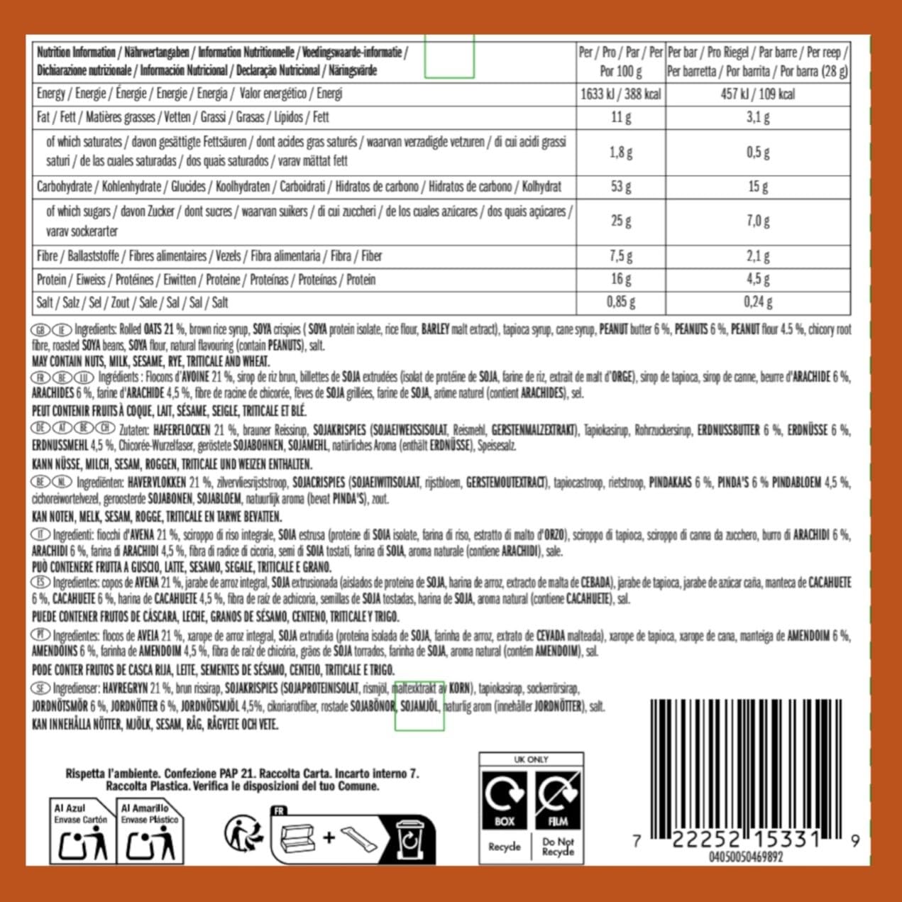 CLIF BAR Minis | Snack Bar | Crunchy Peanut Butter | 4g de Proteínas Vegetales | Barritas Snack para Llevar | 10 x 28 g