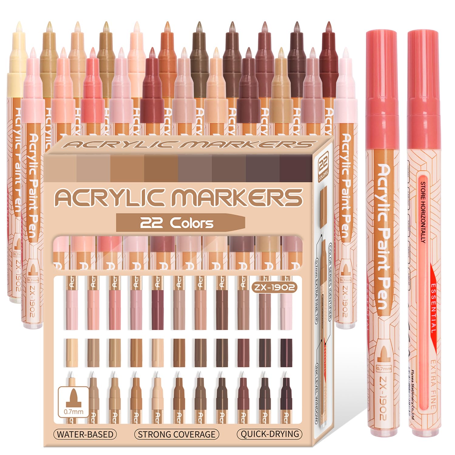 Alitastro Paint Pens Acrylic Markers - 22 Skin Tone Extra Fine Tip Water Based Marker Pens for Rock Painting, Wood, Ceramic, Glass, Acrylic Paint Markers for Egg Pumpkin