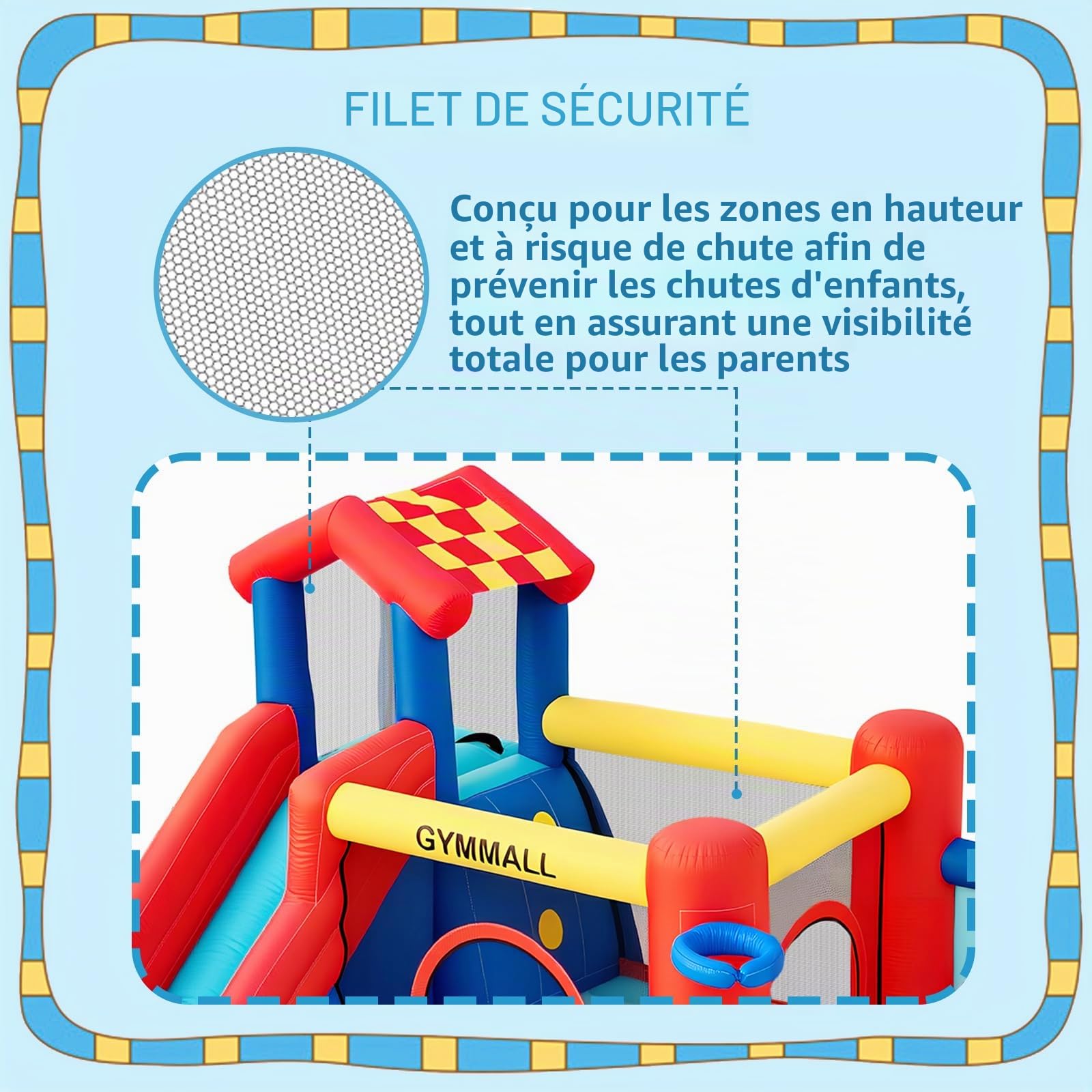 Château Gonflable pour Enfants – Équipement de Jeu Multifonction 8 en 1 avec Toboggan, Mur d’Escalade, Trampoline et Ventilateur 370W, conçu pour Intérieur et Extérieur