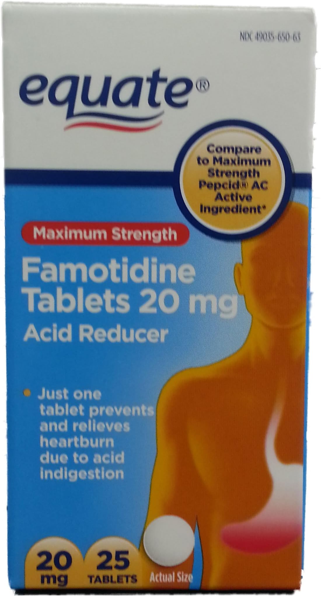 Equate Maximum Strength Famotidine Acid Reducer, 20 mg, 25 Tablets