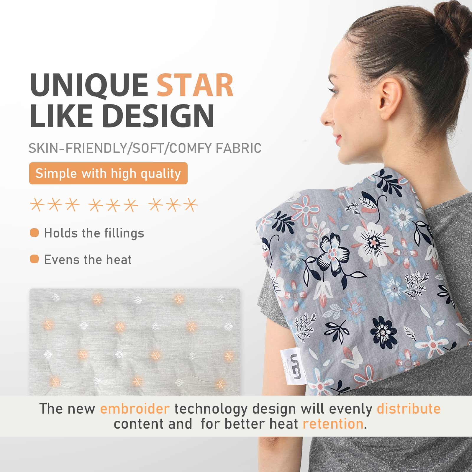 UNCN Microwave Heat Pad with Washable Cover 9 * 15", Flower, M-03 - Image 3