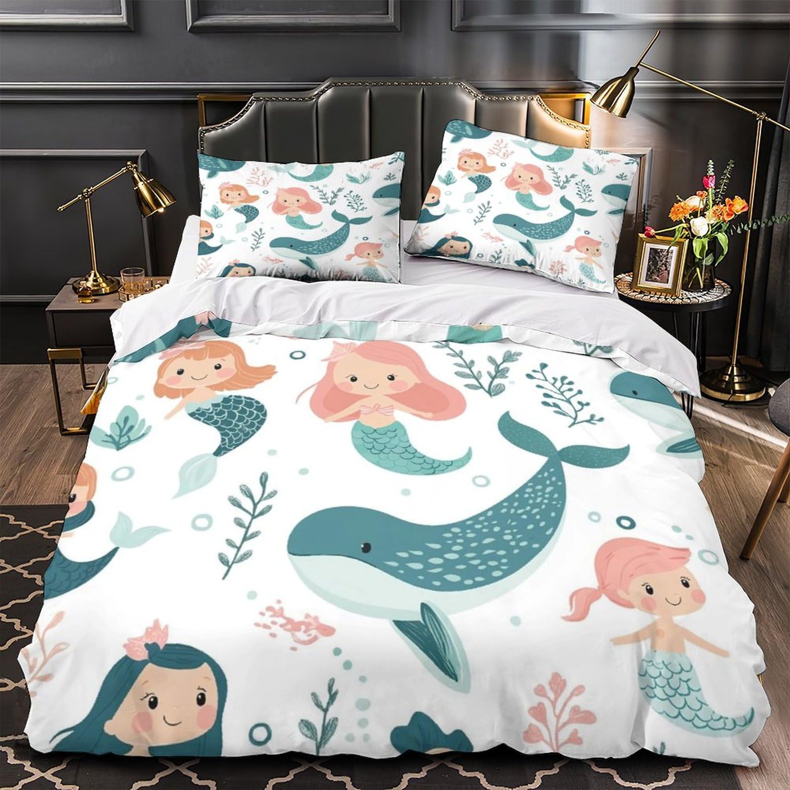 Housse de couette sirène cadeau parfait pour enfant parure de lit magique lit simple