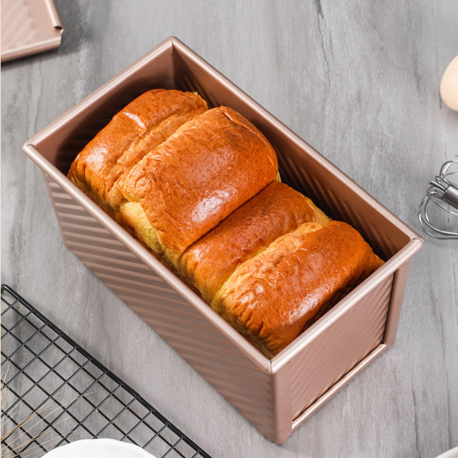 MUXHEL 2 Teglie Per Pane In Acciaio Al Carbonio 450g Con Coperchio, Antiaderenti, Oro Rosa, Set Con 5 Accessori Da Forno