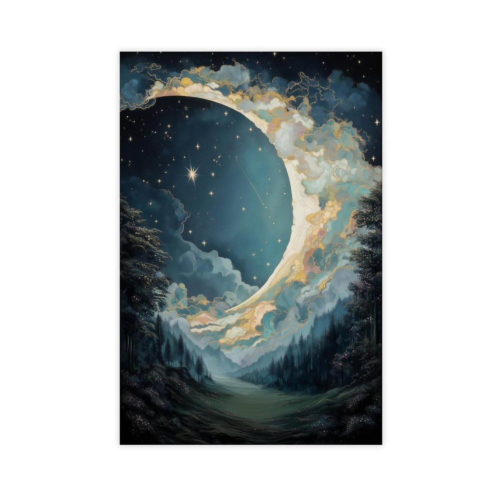 Bareronor Celestial Crescent Moon Canvas Poster Bedroom Decor Landscape Office Room Decor Gift 20" L X 30" W