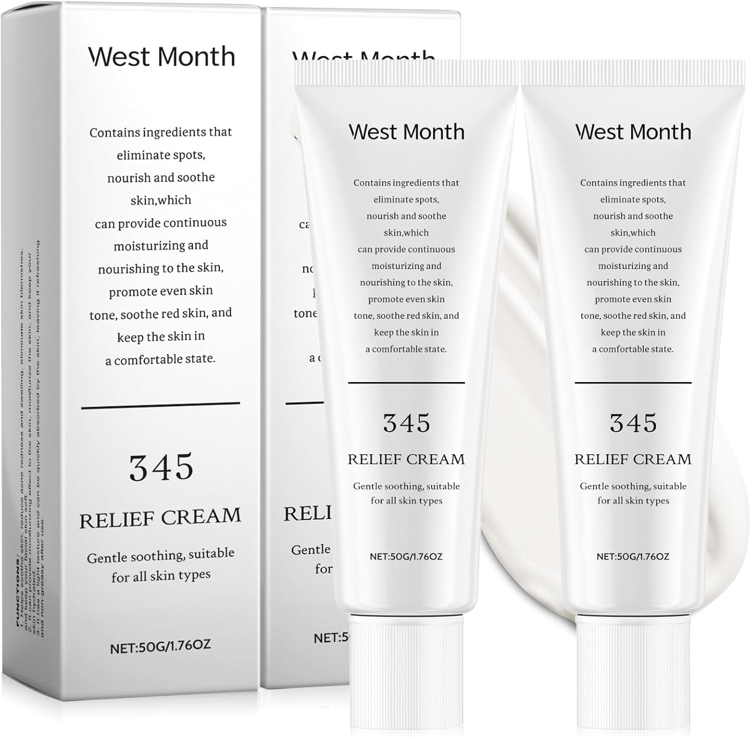 345 Relief Cream, 2pcs 345 Face Cream with Niacinamide, Hyaluronic Acid and Panthenol, Restores Skin Barrier, Relieves Acne, Reduces Skin Redness, Soothing Moisturizing