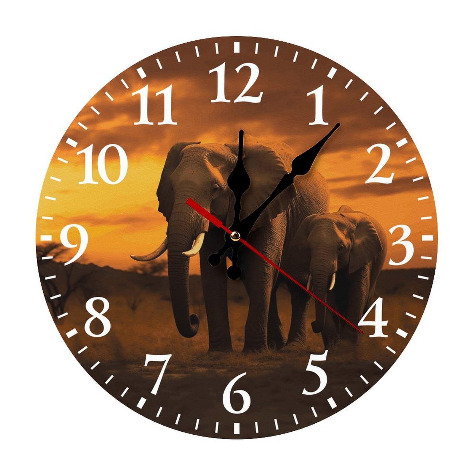 NTVOWPZO 10 Inch Wall Clock Sunset Parent-Child Elephant Battery Operated Wall Clocks Silent Non-Ticking Round Wall Clock for Living Room Kitchen Home Office Wall Decorative Clock