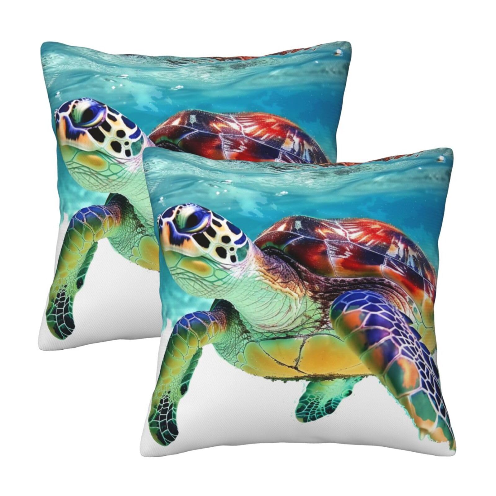 kkvhhyuo Sea Turtle Art Print Pillow Covers Set of 2, Square Decorative Cushion Covers with Hidden Zipper, Throw Pillow Cases for Living Room Sofa Bed Chair, 50x50 cm