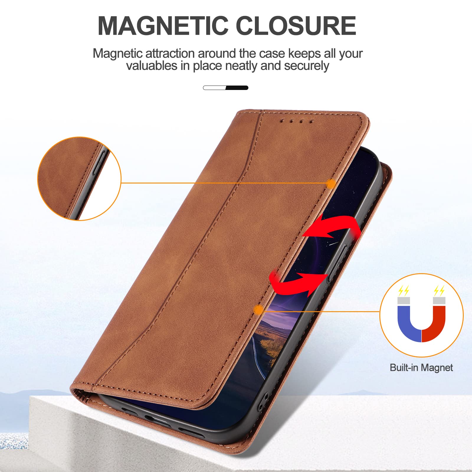 GOKEN Cover per OnePlus 11, Custodia Flip TPU/PU
