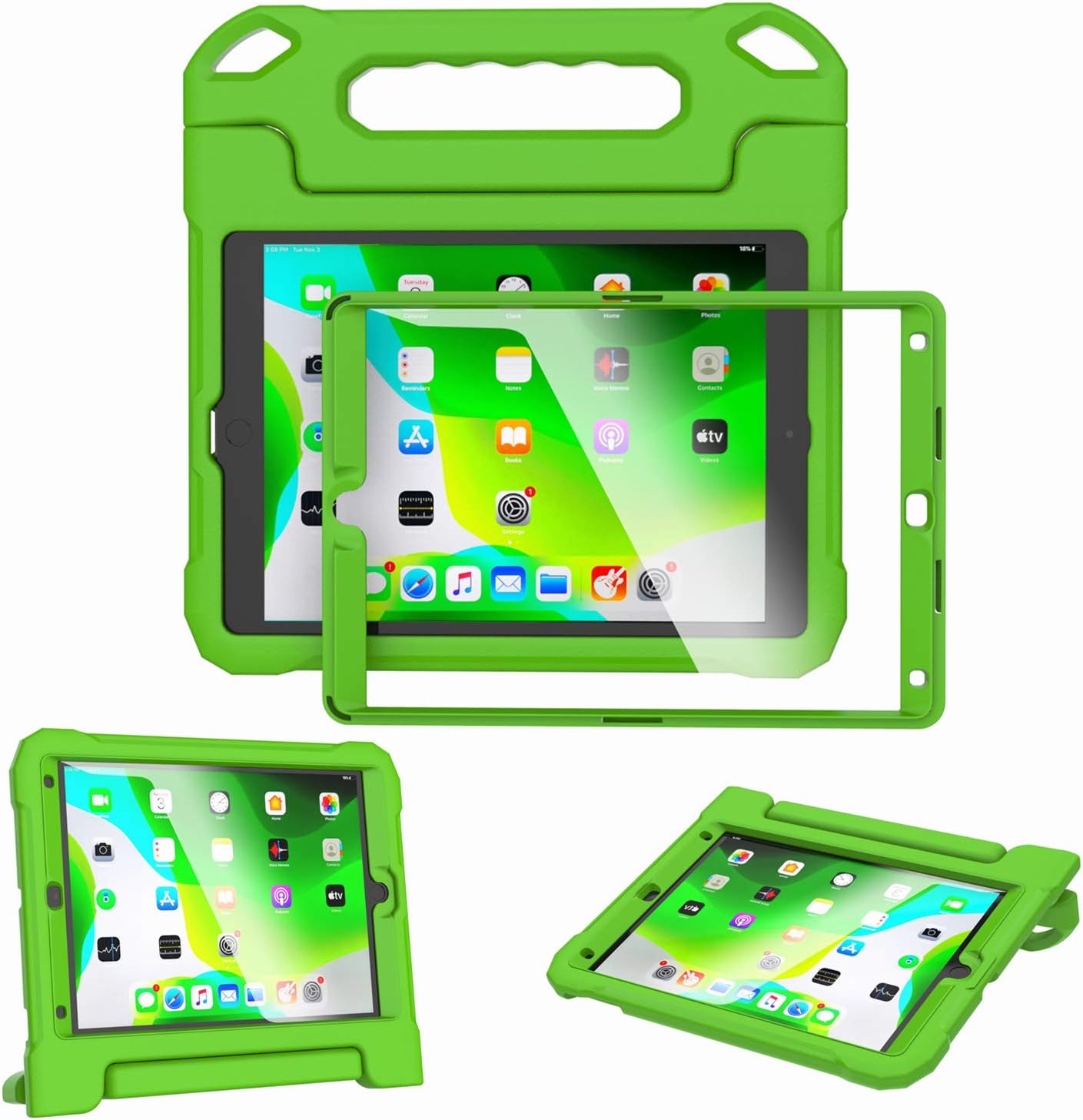Kids Case for iPad 10.2" 9th / 8th / 7th Generation 2021/2020/2019 - with Built-in Screen Protector, Shockproof Lightweight Handle Stand Kids Case for iPad 10.2" 2021 Latest Tablet Cover (Green)