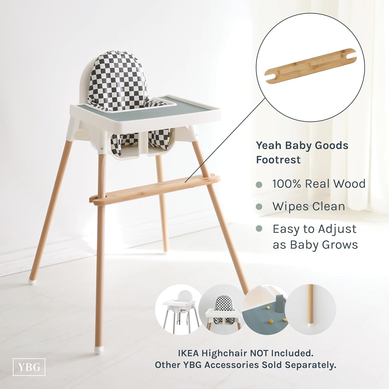 Yeah Baby Goods Adjustable IKEA High Chair Footrest (Bamboo) - Attachable IKEA Antilop Highchair Footrest for Safer Mealtimes